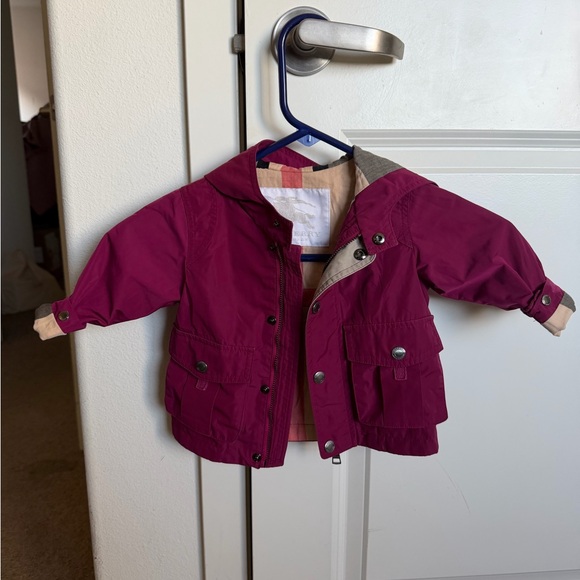 Burberry Other - Burberry Baby Hooded Jacket Coat Magenta Pink Nova Check Lining 9–12M